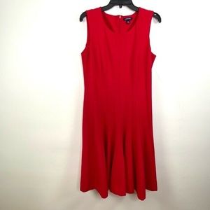 Lands End 14 Pleated Flare Jersey Dress Red